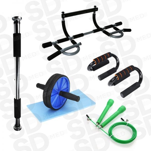 iron gym 2 + rueda ab + speed rope + push up + barra puerta