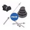 Pack Barra recta + 2 Mancuernas cromadas + 60 Kg + Guantes