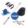2 Mancuernas cromadas + Barra recta +  30 Kg discos + Push up + Rueda abd